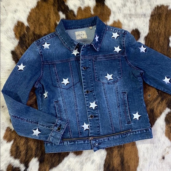 Grace in LA Jackets & Blazers - Denim Jacket Stars Embroidery Jean Coat Grace